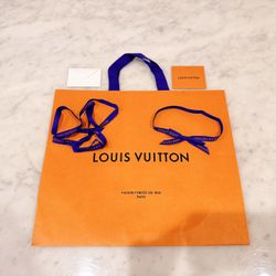 Authentic Louis Vuitton Gift Bag Shopping Box Blue Ribbon Notecard for Christmas or Birthday Presents