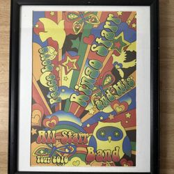 VINTAGE RARE GLASS FRAMED THE BEATLES - RINGO STARR & HIS ALL-STARR BAND CONCERT TOUR 2010 PRINT - PETER MAX - 18"x22"