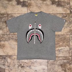 BAPE Camo Shark Face Zip Tee Heather Gray Size Large
