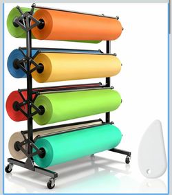 Large Paper Roll Dispenser Stand, Rack, and Cutter for Butcher Paper Rack holds rolls up to 36" W x 9" Dia.; great for butcher, craft, gift wrap, and 