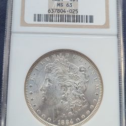 1884 $1 Silver Morgan Dollar NGC MS 63 