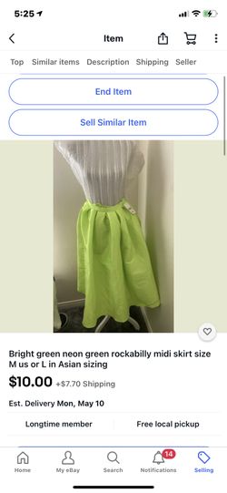 Bright green neon green rockabilly midi skirt size M us or L in Asian sizing