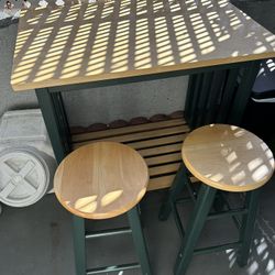 Wood Table and Stools
