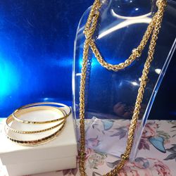 #1819, LOT GOLD PLATED VINTAGE ROPE CHAIN SIGNED, & BRACELETS.
