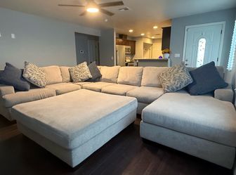 Beige Sectional with Ottoman and pillows ( SERIOUS INQUIRIES ONLY)