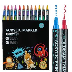 36 Colors Dual Tips Art Marker Drawing Acrylic Paint Marker Pens Set For Rock Painting Ceramic Glass Wood