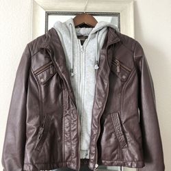 Women’s Faux Leather Jacket With Hoodie