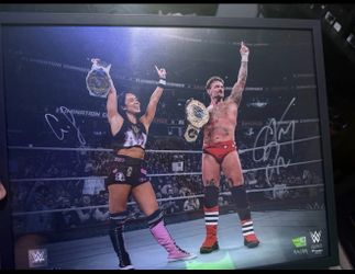 CM PUNK AJ LEE DUAL AUTO POSTER 16 x 20