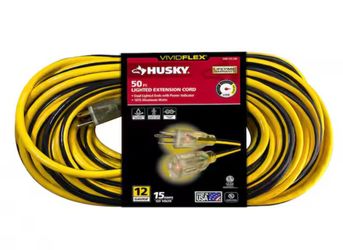 Husky VividFlex 50 ft. 12 / 3 Heavy Duty Indoor/Outdoor Extension Cord with Lighted End, Yellow