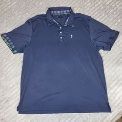William Murray Polo Shirt Mens 2XL Blue Plaid Trim Performance Short Sleeve