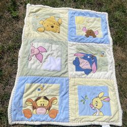 Disney Baby Winnie The Pooh Patchwork Squares Blanket Eeyore Tigger Roo Piglet