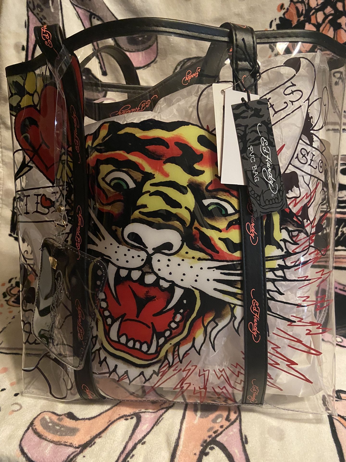 Authentic Brand New Ed Hardy Clear/ Black Tote Bag 159.00 Retail
