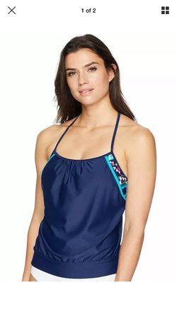 Coastal Blue Women's Swimwear 2-in-1 Blouson Tankini Top - Blue - Size L