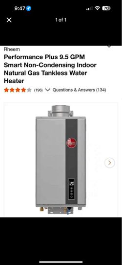 Rheem Water Heater Tankless big size 9.5 GPM