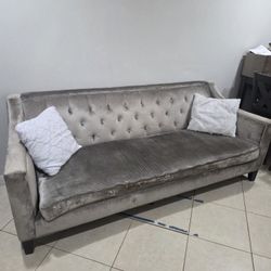 Grey Velvet Tufted Sofa