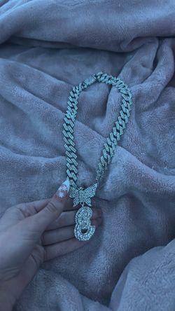 Iced Out Cuban Link Chain with Letter E Pendant