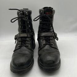 Harley Davidson Eagle Buckle Lace Up Black Boots Mens US 9