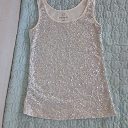 Old Navy Sleeveless Tank Top Sequins Medium Cream/Silver 