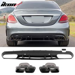 Fits 2015-2021 Benz C-Class C300 C400 2019 Facelift C63 Rear Diffuser + Exhaust Tip