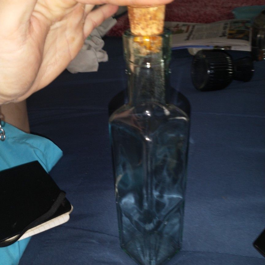 Antique Slender Glass Bottle With Cork  