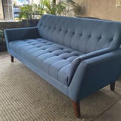 Teal Mid-Century Modern Tufted Sofa