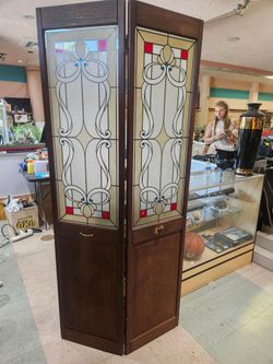Antique Double Door with Stained Glass Panels