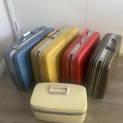 5 Piece Vintage Luggage  4 Samsonite Hardcase + 1