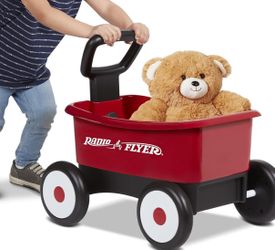 Radio Flyer Push & Pull Walker Wagon with Teddy Bear, Ages 1-4 Years, Red