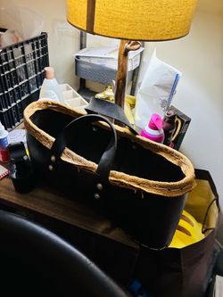 Pottery barn, multi used black leather basket