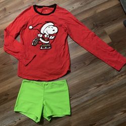 Snoopy On ice nice Quality tc Shirt & New Lime green Active Stretch Shorts ( m )