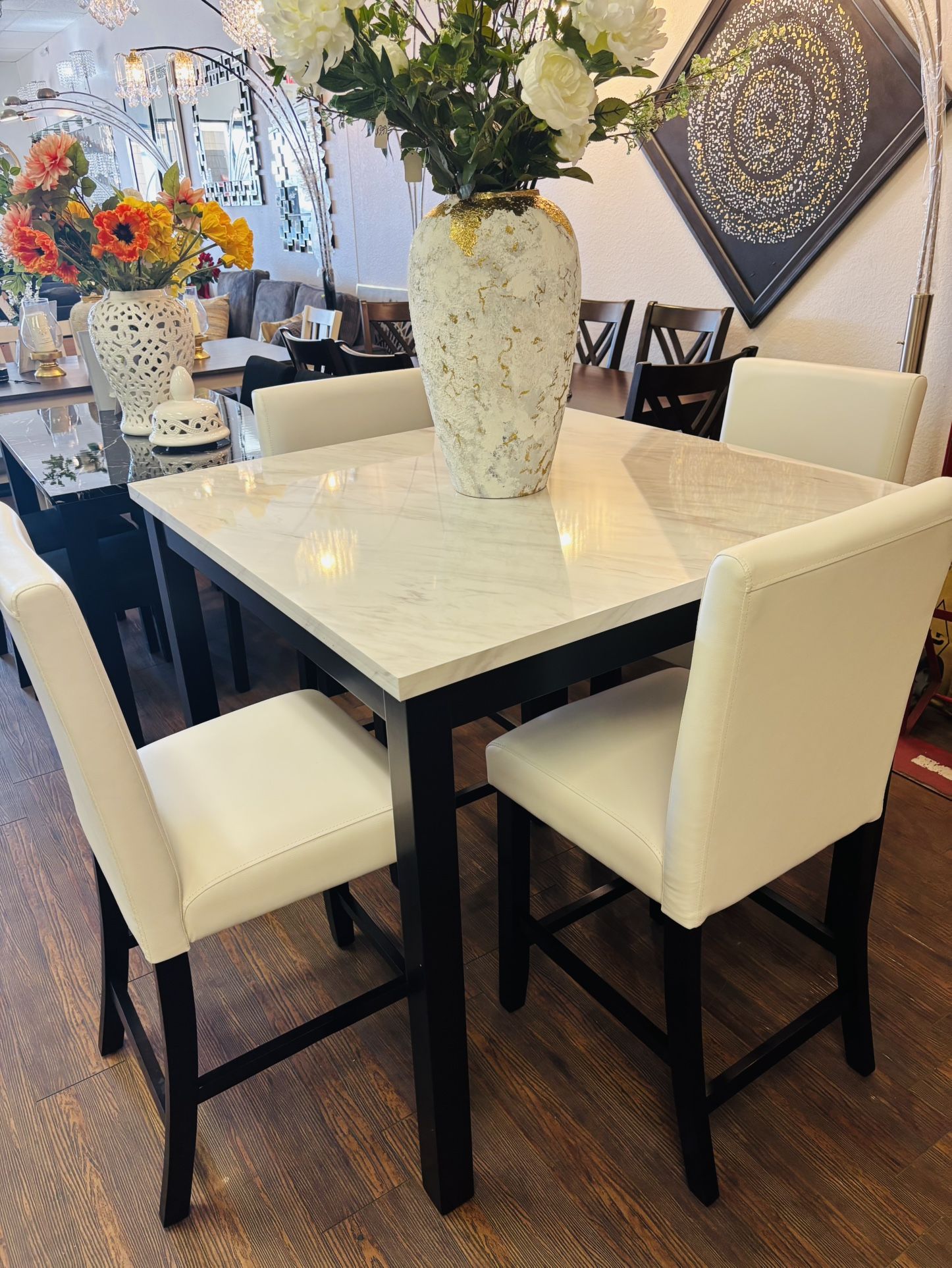 5Pc White HighCounter Dining Table Set