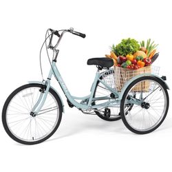 Adult Tricycle 7 Speed Trikes 3 Wheel 26'' Bikes for Adults, Trike for Women Men, Rear Removable Wheeled Baskets - Seniors & Commuters, 350 lb - Green