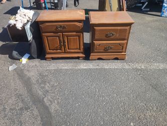 Pair of Wooden Nightstands with Brass Hardware
