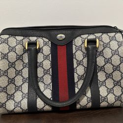 Gucci Ophidia Mini Boston Canvas Monogram Blue And Beige Bag With COA 