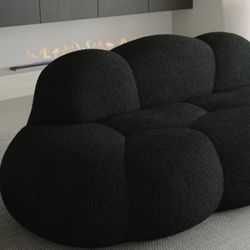 Black90" Modern Curved Cloud Shaped Couch for Living Room, Lazy Floor Couch, Boucle LoveSeat 3 Seater Sofa, Cozy Leisure Boneless Couches for Bedroom,