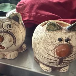  two handmade ceramic planters