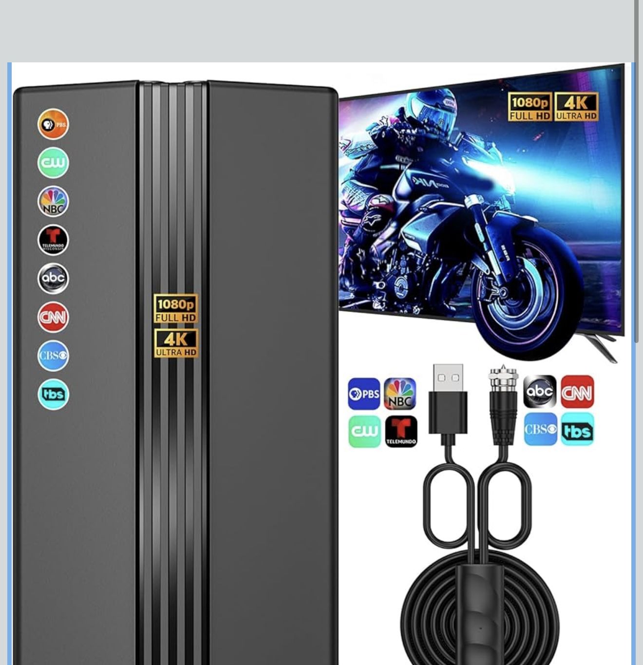 2026 TV Antenna for Smart TV, 2200+ Miles Range, 360° Reception, Indoor/Outdoor Antenna for Local Channels, Supports 4K 1080p HD, 33FT Coax Cable, Eas