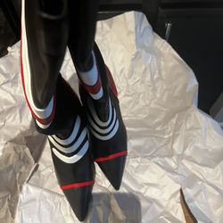 Steve Madden Sukie Stilleto Knee High Boots, Black Red White, Graphic, Trendy 4"
