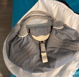 RARE Y2K Vintage Fendi Spy Bag Hickory Stripe Denim White Braided Leather 8BR511