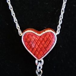 Red Enamal Heart & Pearl Necklace w/Sterling Silver Chain "Yours Truly" (NWT)