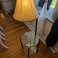 Floor Lamp with Attached Glass Side Table
