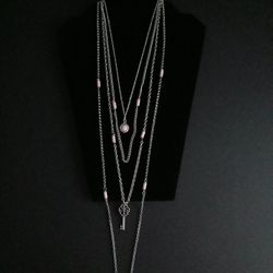 Pink and Silver Multilayer Chain Necklace