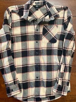 Volcom Black, Cream & Pink Plaid Button-Down Flannel Shirt NWOT
