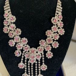 Rhinestone Necklace And Earrings Set