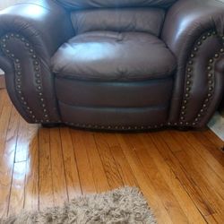 Brown Leather Chair With Foot Ottoman