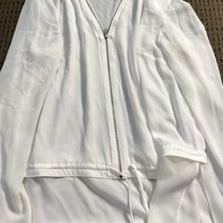 T Tahari White Zip-Up Lightweight Jacket