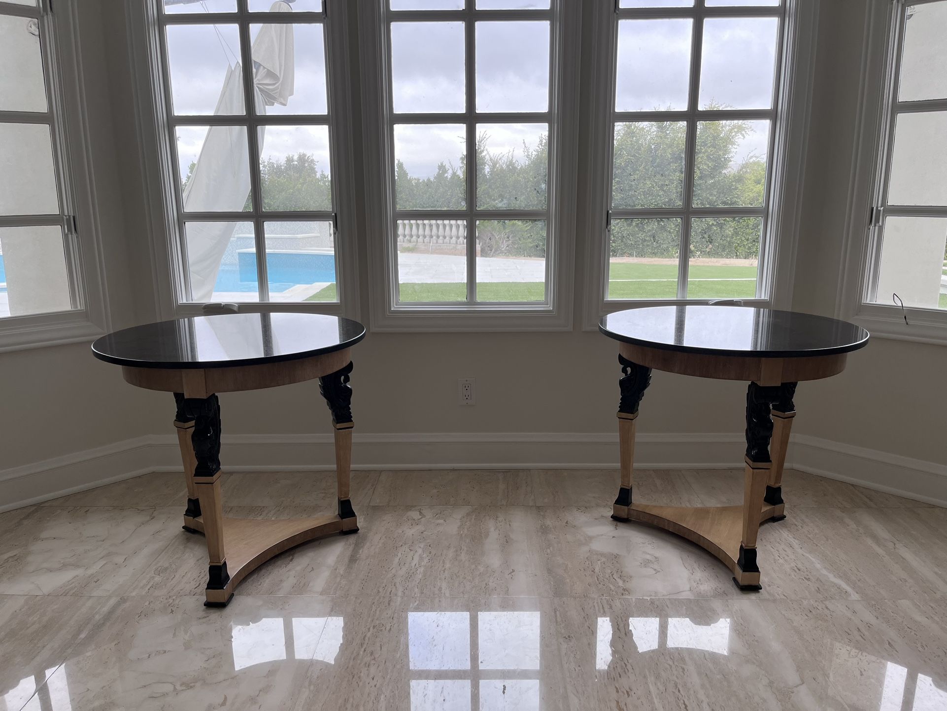 Regency Style Round Granite Table Top Center Lamp Table