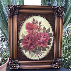 Original Oil Painting ROSES w / Ornate Frame 