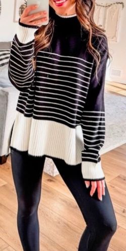 White with black stripes turtle neck sweater