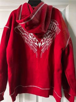 True Religion Red Bling Heart Wings Boyfriend Full Zip Hoodie Size L